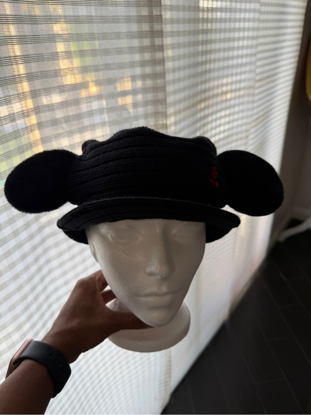 Disneyland Adult Black Knit Mouse Ear Hat. Knit Conductor hat.